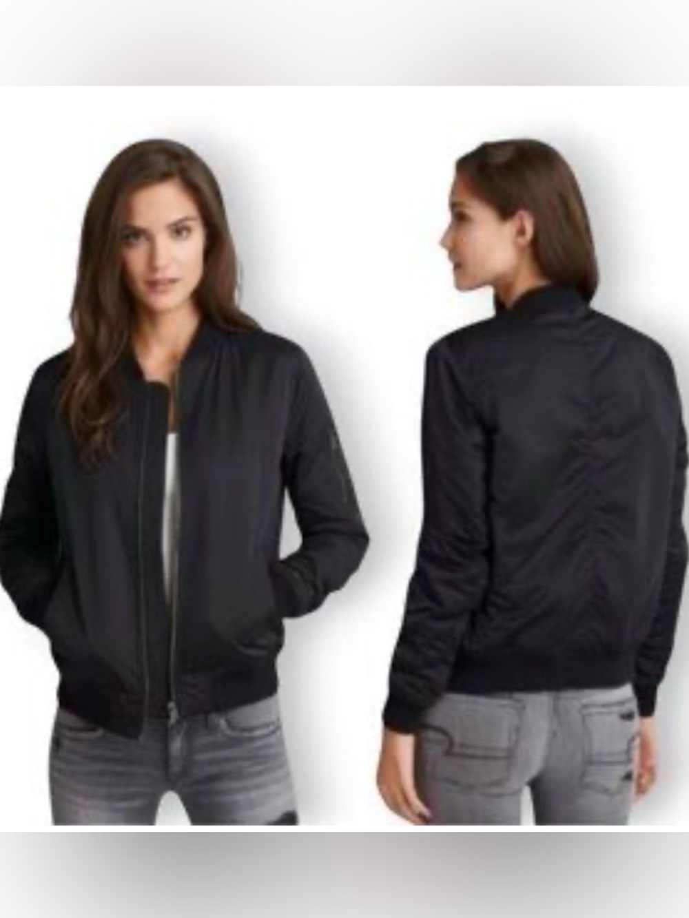 NWT American Eagle Women's Black Satin Bomber Jacket - Size Small